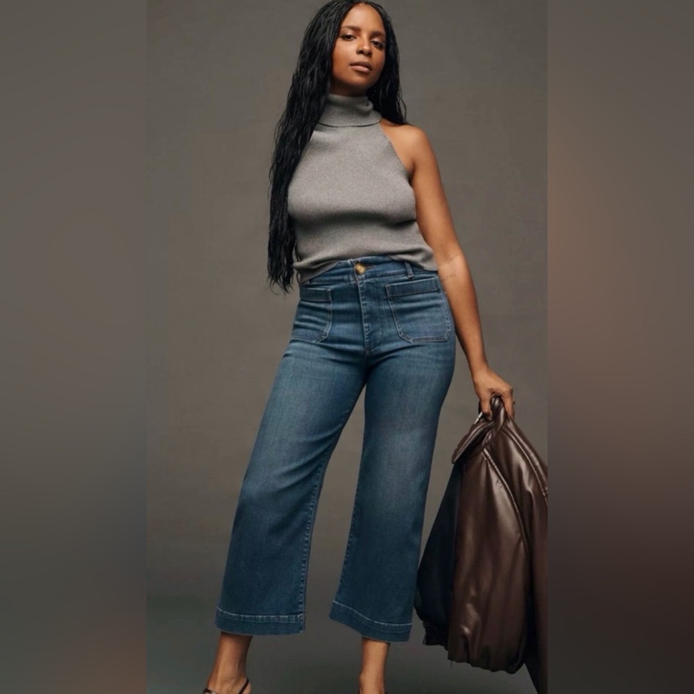 Maeve High-Rise Cropped Wide-Leg Jeans in Blue Denim